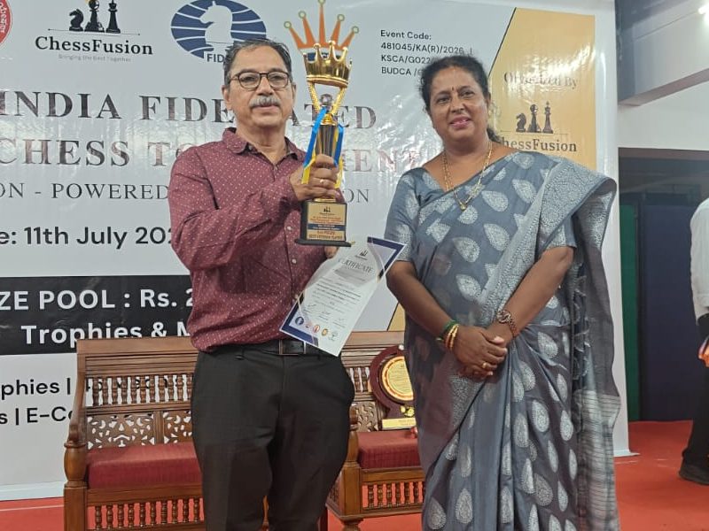 Namboothiri K N with his trophy and certificate at the All India FIDE Rated Tournament conducted by Chess Fusion, 11 July 2026